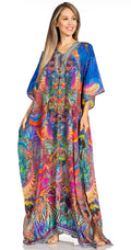 Sakkas Yeni Women's Short Sleeve V-neck Summer Floral Long Caftan Dress Cover-up#color_524