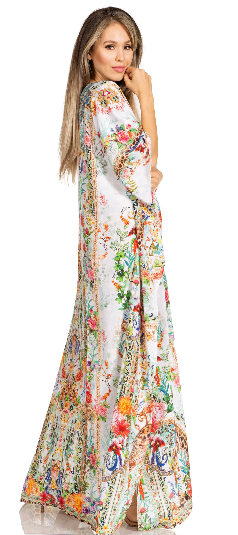 Sakkas Yeni Women's Short Sleeve V-neck Summer Floral Long Caftan Dress Cover-up