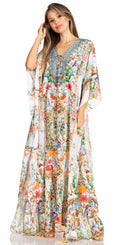 Sakkas Yeni Women's Short Sleeve V-neck Summer Floral Long Caftan Dress Cover-up#color_536