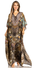 Sakkas Yeni Women's Short Sleeve V-neck Summer Floral Long Caftan Dress Cover-up#color_537