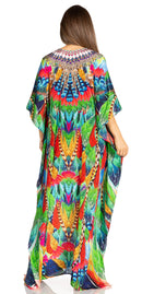 Sakkas Yeni Women's Short Sleeve V-neck Summer Floral Long Caftan Dress Cover-up