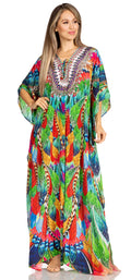 Sakkas Yeni Women's Short Sleeve V-neck Summer Floral Long Caftan Dress Cover-up#color_543