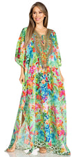 Sakkas Yeni Women's Short Sleeve V-neck Summer Floral Long Caftan Dress Cover-up#color_544