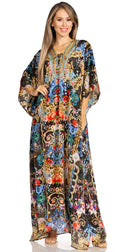 Sakkas Yeni Women's Short Sleeve V-neck Summer Floral Long Caftan Dress Cover-up#color_545