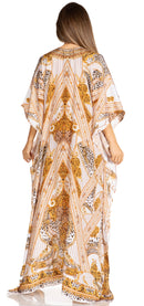 Sakkas Yeni Women's Short Sleeve V-neck Summer Floral Long Caftan Dress Cover-up