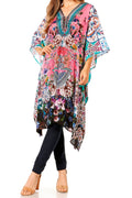 Sakkas Zeni Women's Short sleeve V-neck Summer Floral Print Caftan Dress Cover-up#color_414