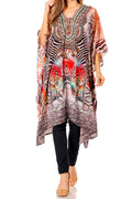 Sakkas Zeni Women's Short sleeve V-neck Summer Floral Print Caftan Dress Cover-up#color_422