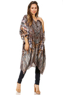 Sakkas Zeni Women's Short sleeve V-neck Summer Floral Print Caftan Dress Cover-up