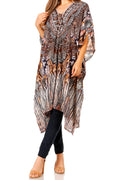 Sakkas Zeni Women's Short sleeve V-neck Summer Floral Print Caftan Dress Cover-up#color_429