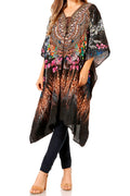 Sakkas Zeni Women's Short sleeve V-neck Summer Floral Print Caftan Dress Cover-up#color_433