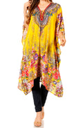 Sakkas Zeni Women's Short sleeve V-neck Summer Floral Print Caftan Dress Cover-up#color_460