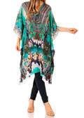 Sakkas Zeni Women's Short sleeve V-neck Summer Floral Print Caftan Dress Cover-up#color_481