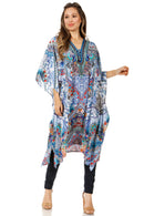 Sakkas Zeni Women's Short sleeve V-neck Summer Floral Print Caftan Dress Cover-up