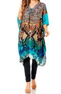Sakkas Zeni Women's Short sleeve V-neck Summer Floral Print Caftan Dress Cover-up#color_529