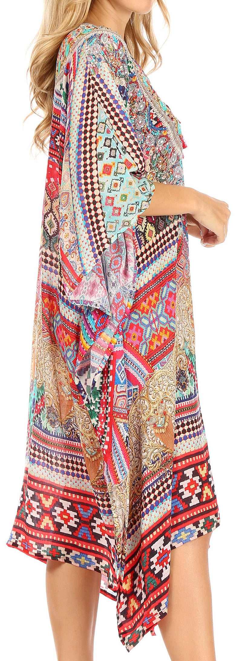 Sakkas Zeni Women's Short sleeve V-neck Summer Floral Print Caftan Dress Cover-up