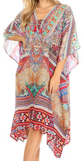 Sakkas Zeni Women's Short sleeve V-neck Summer Floral Print Caftan Dress Cover-up#color_AM392-Multi