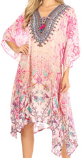Sakkas Zeni Women's Short sleeve V-neck Summer Floral Print Caftan Dress Cover-up#color_FLM398-Multi