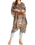 Sakkas Zeni Women's Short sleeve V-neck Summer Floral Print Caftan Dress Cover-up#color_ORM399-Multi