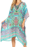 Sakkas Zeni Women's Short sleeve V-neck Summer Floral Print Caftan Dress Cover-up#color_UTU393-Turquoise