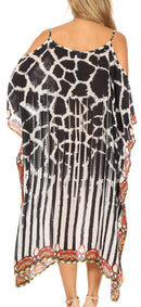 Sakkas Amaya Loose Fit Long Printed Strappy Cutout Shoulder Boat Neck Kaftan Dress
