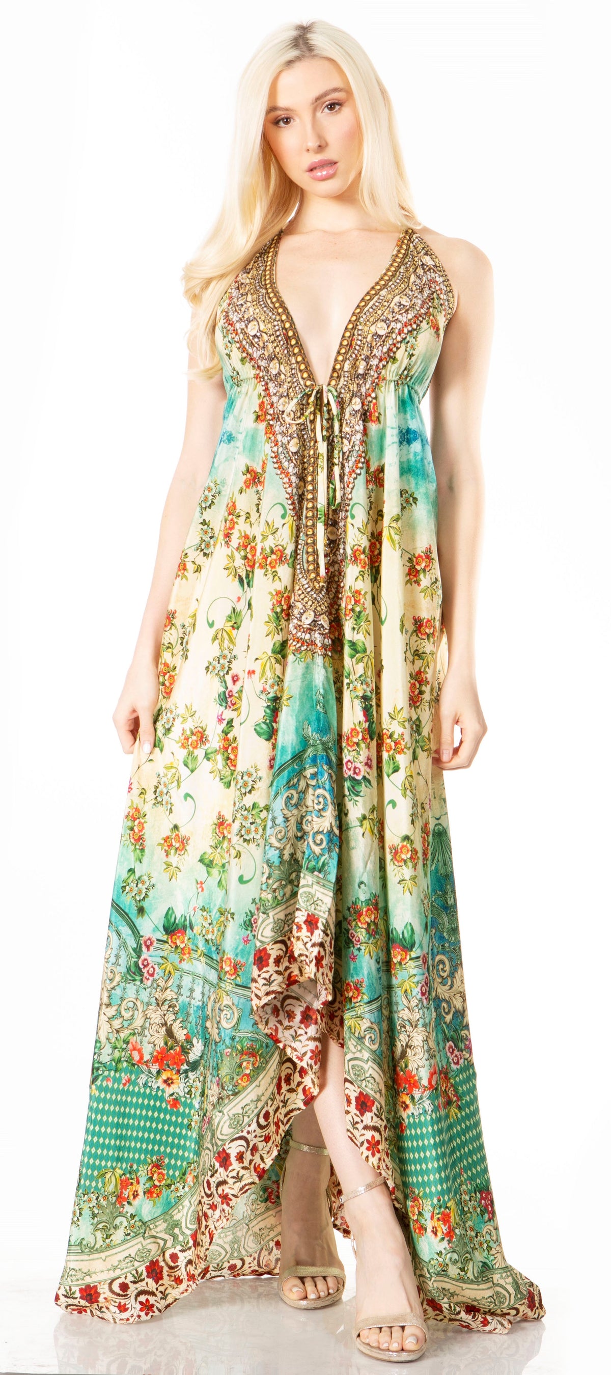 sakkas halter dress Sakkas Lizi Womens Maxi High-low Halter Handkerchief Long Dress Beach