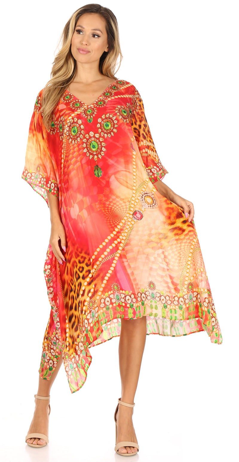 Sakkas MiuMiu Ligthweight Summer Printed Short Caftan Dress / Cover Up