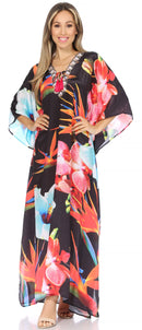 Sakkas  Georgettina Flowy  Rhinestone V Neck Long Caftan Dress / Cover Up