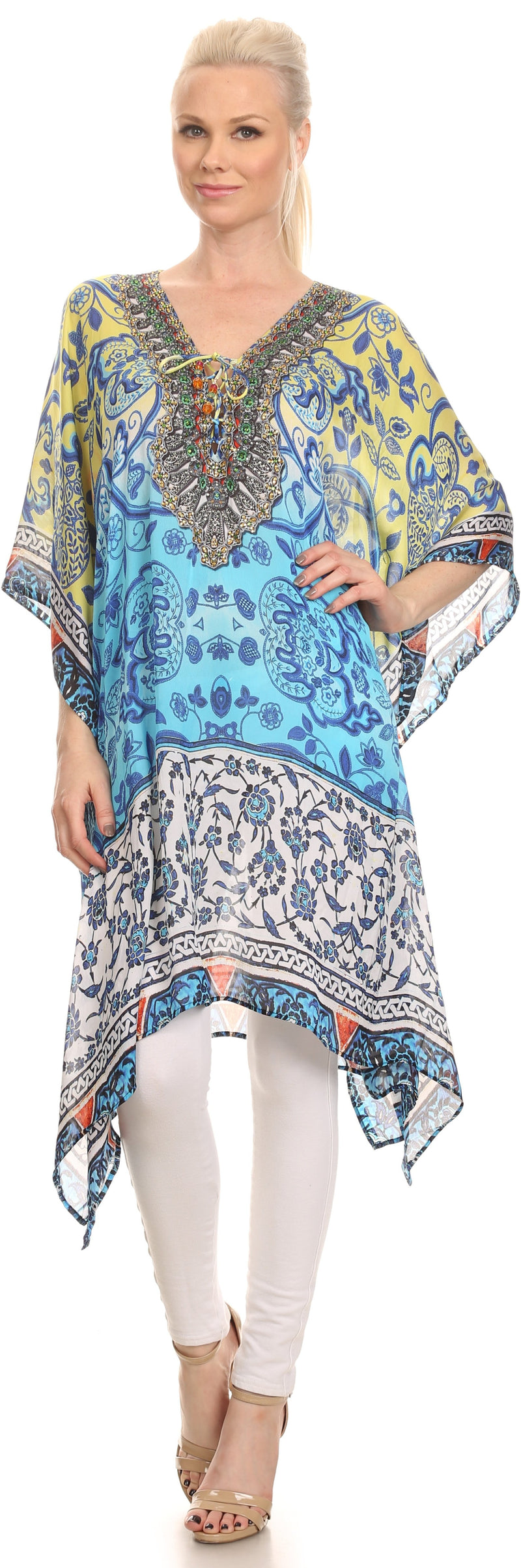 Sakkas Liv Ligthweight Summer Printed Short Caftan Dress / Cover Up
