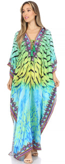 Sakkas  Georgettina Flowy  Rhinestone V Neck Long Caftan Dress / Cover Up