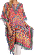 Sakkas Jenni Printed Caftan Dress / Cover Up With Adjustable Neck / Rhinestones#color_Grey/Multi