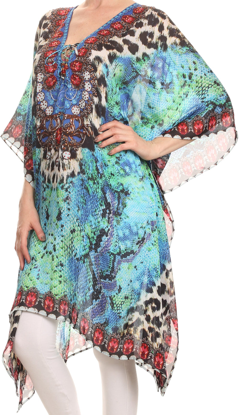 Sakkas Liv Ligthweight Summer Printed Short Caftan Dress / Cover Up