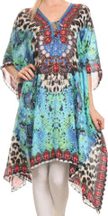 Sakkas Liv Ligthweight Summer Printed Short Caftan Dress / Cover Up#color_Multi-1