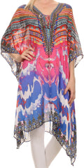 Sakkas Liv Ligthweight Summer Printed Short Caftan Dress / Cover Up#color_Multi-3