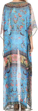 Sakkas Wilder  Printed Design Long Sheer Rhinestone Caftan Dress / Cover Up