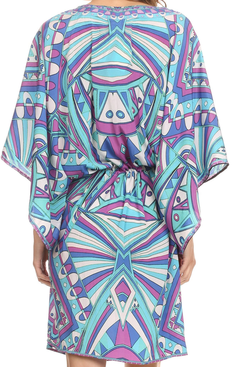 Sakkas Zander Drawstring Waist Dress / Cover Up With Rhinestone  V-Neck