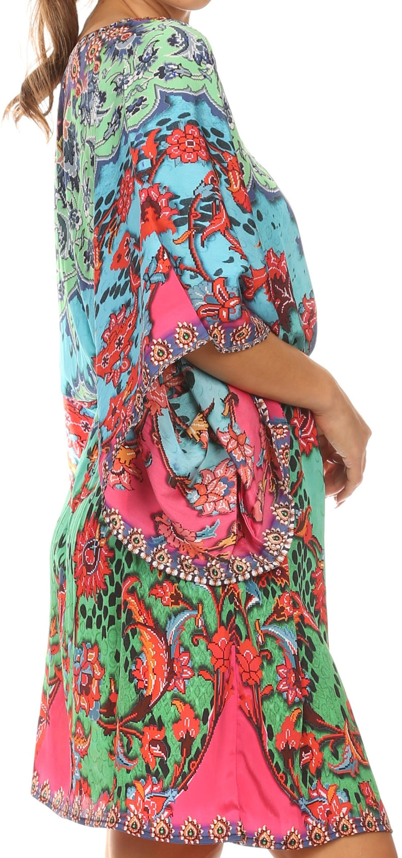 Sakkas Zander Drawstring Waist Dress / Cover Up With Rhinestone  V-Neck