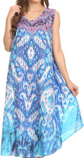 Sakkas Flowy Enzo Rhinestone Scoop Neck Umbrella Tea Length Tank Dress#color_Turq / Purple