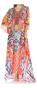 Sakkas  Georgettina Flowy  Rhinestone V Neck Long Caftan Dress / Cover Up