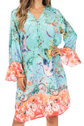 Sakkas Ximena Women's Floral Boho Cocktail Dress Tunic Cover-up V neck Summer#color_443