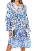 Sakkas Ximena Women's Floral Boho Cocktail Dress Tunic Cover-up V neck Summer#color_446