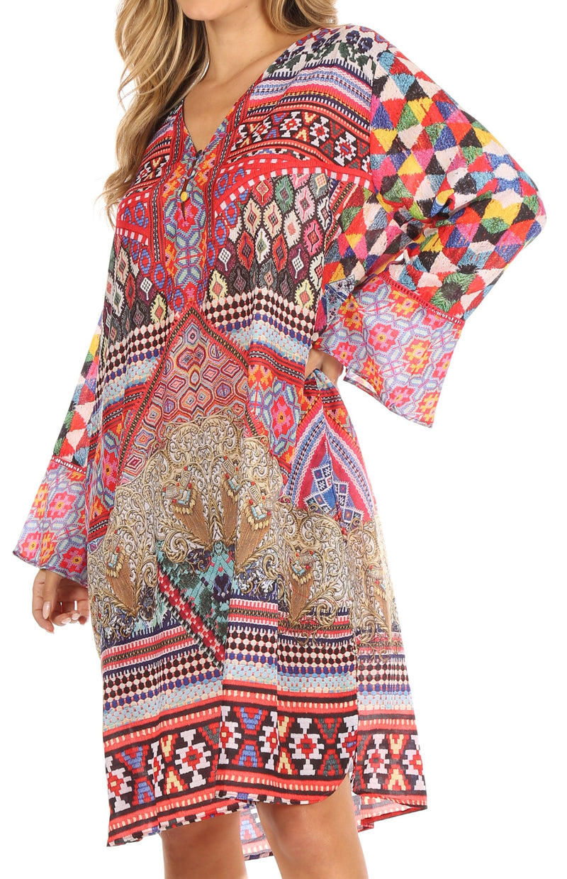 Sakkas Ximena Women's Floral Boho Cocktail Dress Tunic Cover-up V neck