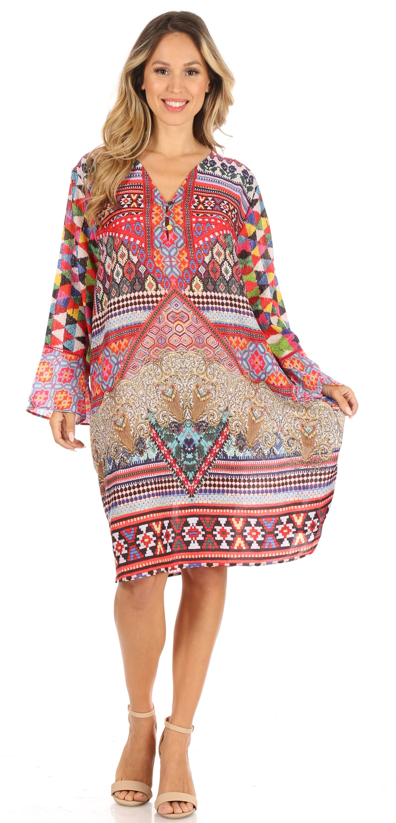 Sakkas Ximena Women's Floral Boho Cocktail Dress Tunic Cover-up V neck Summer