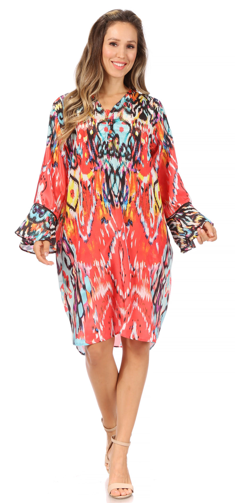 Sakkas Ximena Women's Floral Boho Cocktail Dress Tunic Cover-up V neck Summer