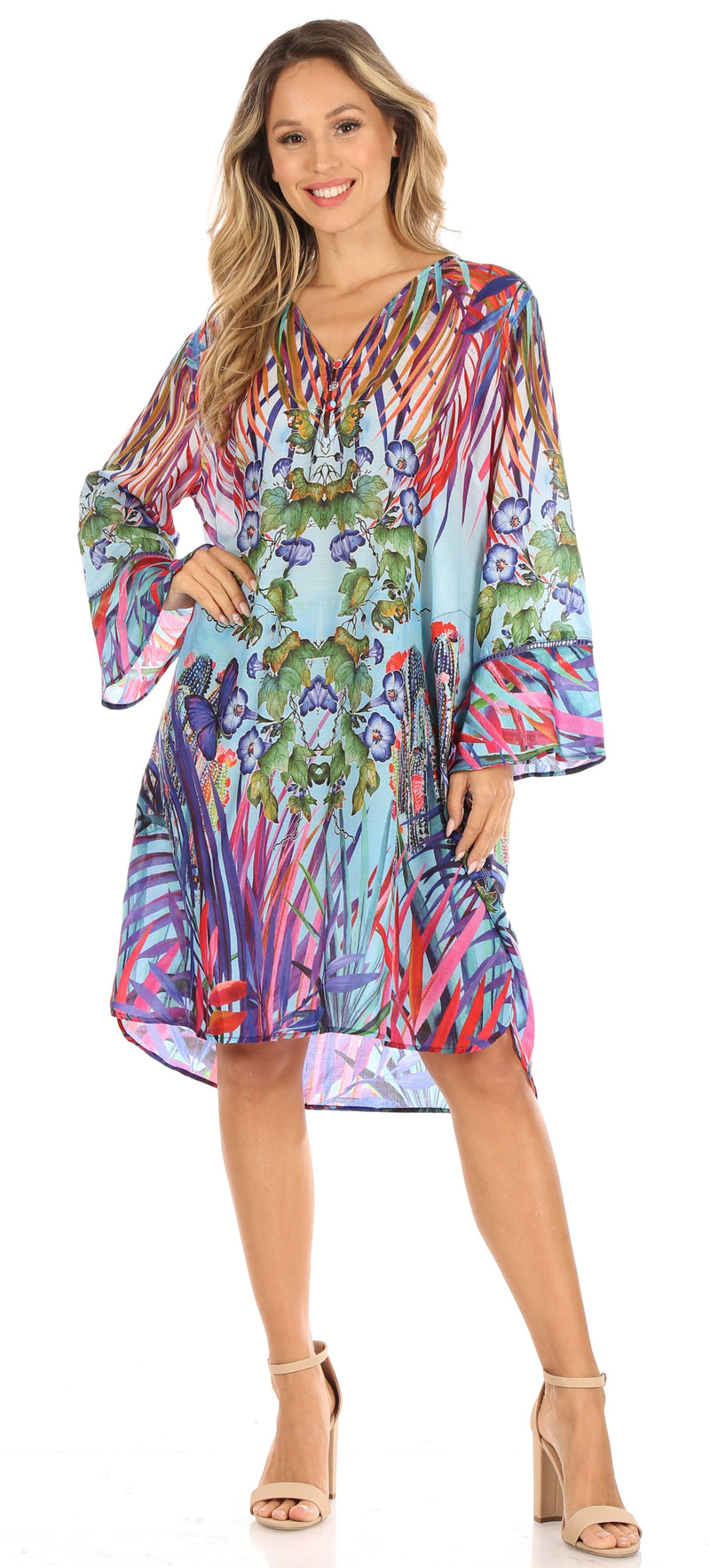 Sakkas Ximena Women's Floral Boho Cocktail Dress Tunic Cover-up V neck