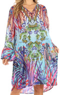 Sakkas Ximena Women's Floral Boho Cocktail Dress Tunic Cover-up V neck Summer#color_NM380-Multi