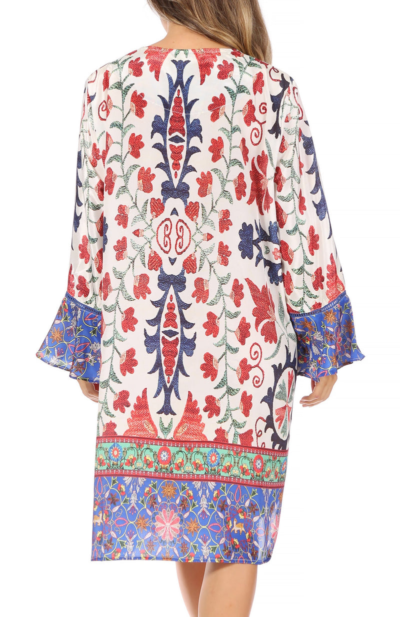 Sakkas Ximena Women's Floral Boho Cocktail Dress Tunic Cover-up V neck Summer