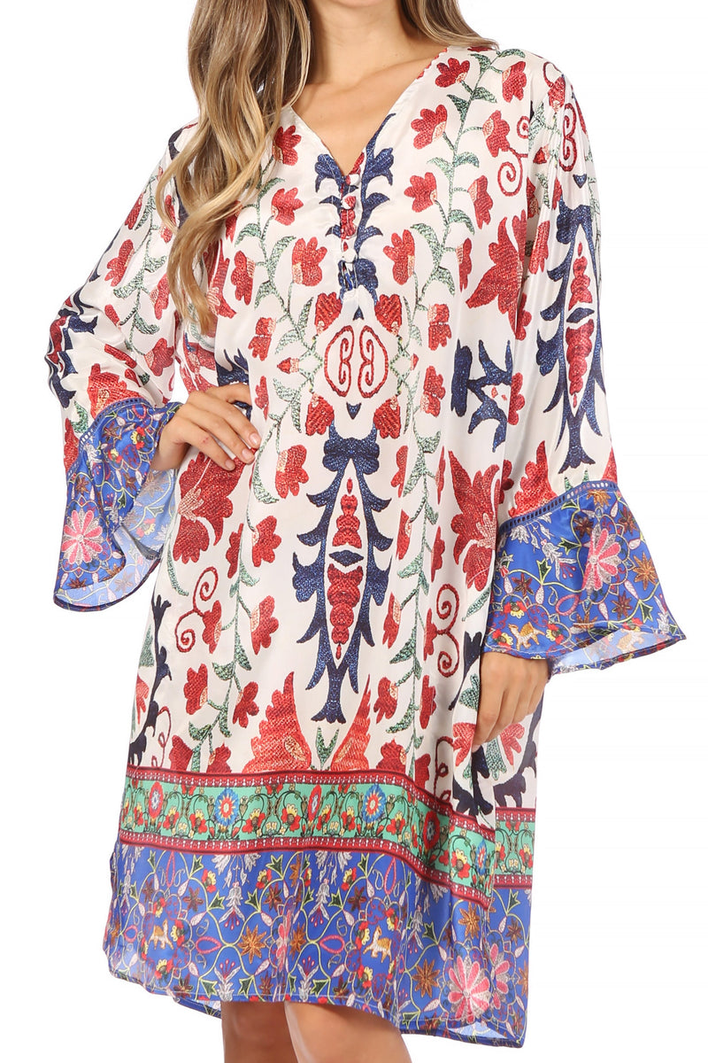 Sakkas Ximena Women's Floral Boho Cocktail Dress Tunic Cover-up V neck Summer