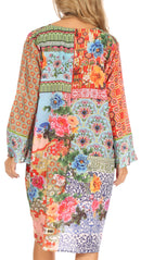 Sakkas Ximena Women's Floral Boho Cocktail Dress Tunic Cover-up V neck Summer