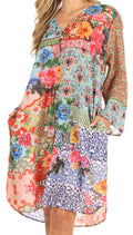 Sakkas Ximena Women's Floral Boho Cocktail Dress Tunic Cover-up V neck Summer#color_UM378-Multi