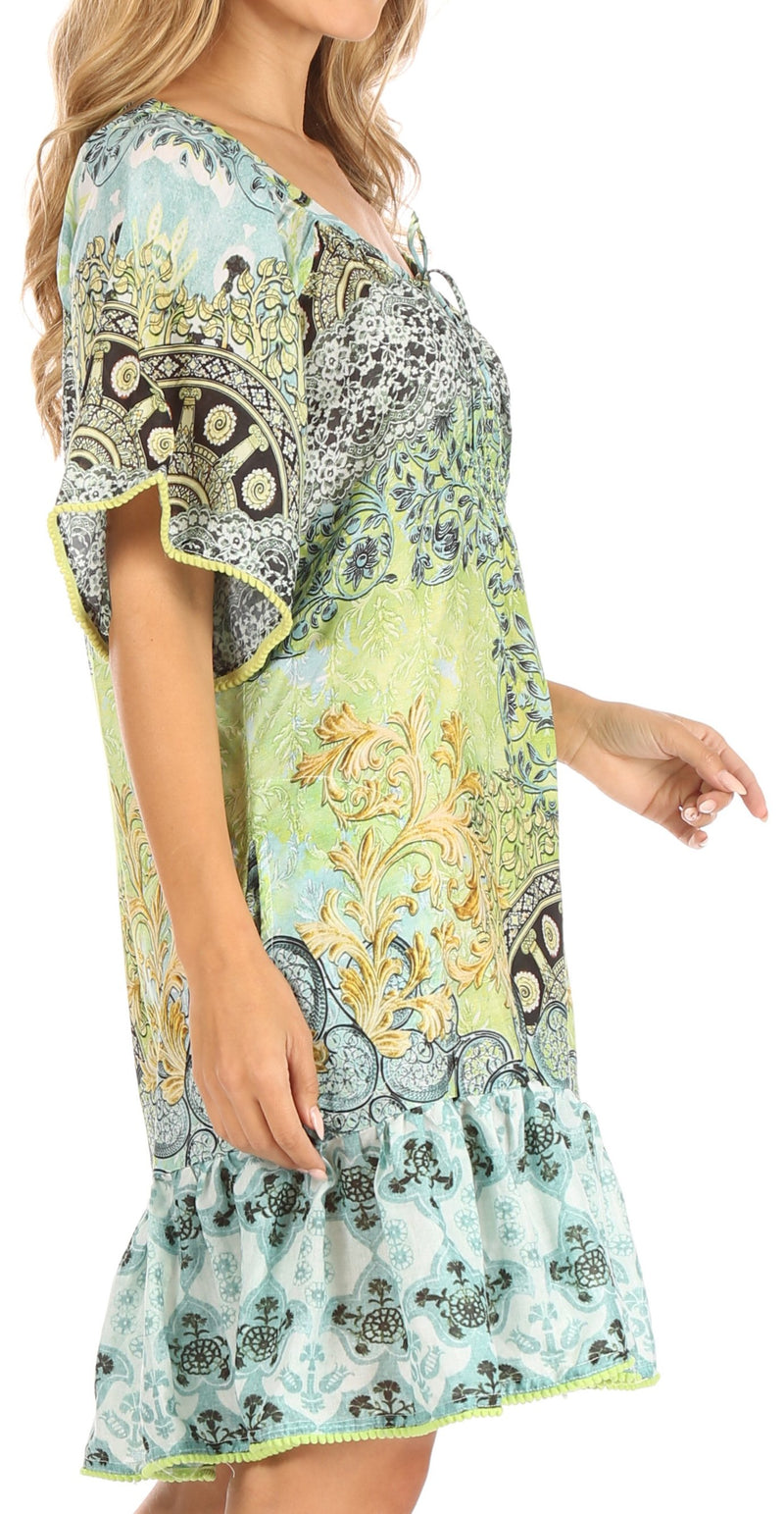 Sakkas Eliza Women's Cocktail Short Sleeve Floral Print Boho Dress Summer Casual